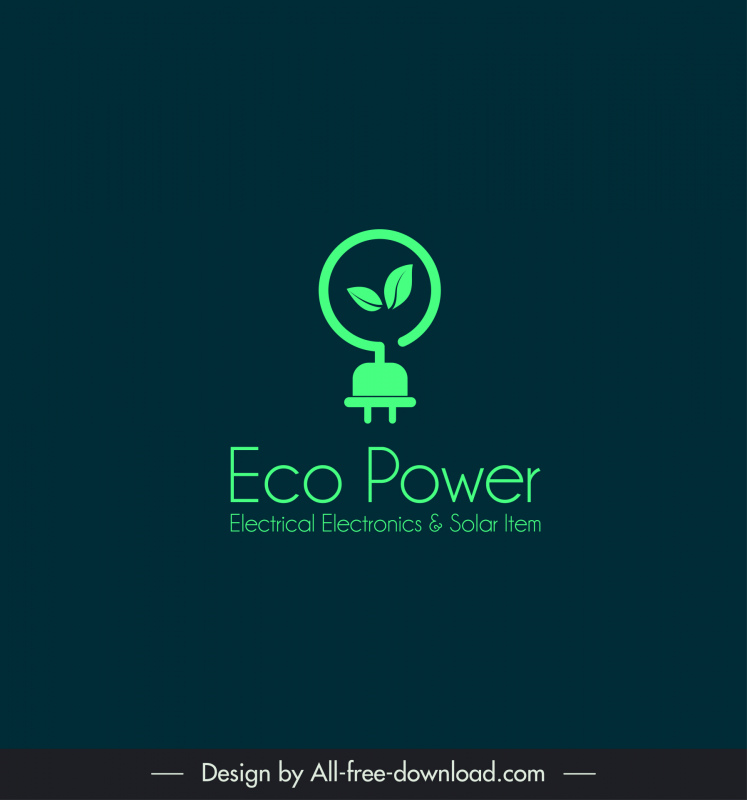 eco power logo plantilla enchufe línea eléctrica hoja boceto diseño de contraste plano