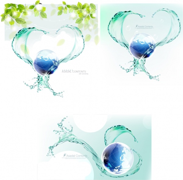 экологический фон глобус воды всплеск лист иконы декор