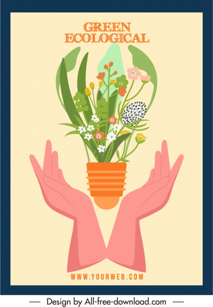 ökologische Banner Vorlage bunte klassische Blumentopf Hände Skizze