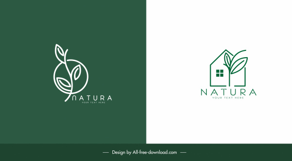 logotipos ecológicos casa esboço folha verde design plano