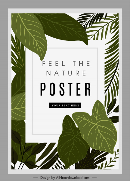 plantilla de póster ecológico decoración clásica de hojas verdes