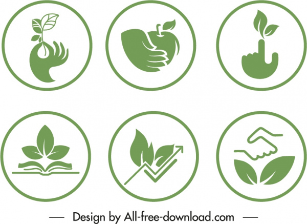 Ökologische Zeichen Vorlagen grün flache Symbole Skizze
