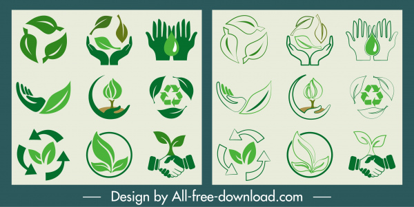 szablony znaków ekologicznych ręcznie rysowane elementy środowiskowe szkic