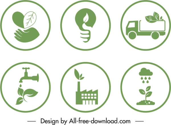 экологические знаки шаблоны зеленый плоский эскиз символов