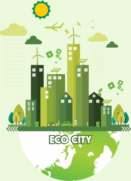 Ecologia bandeira cidade verde terra ícones decoração