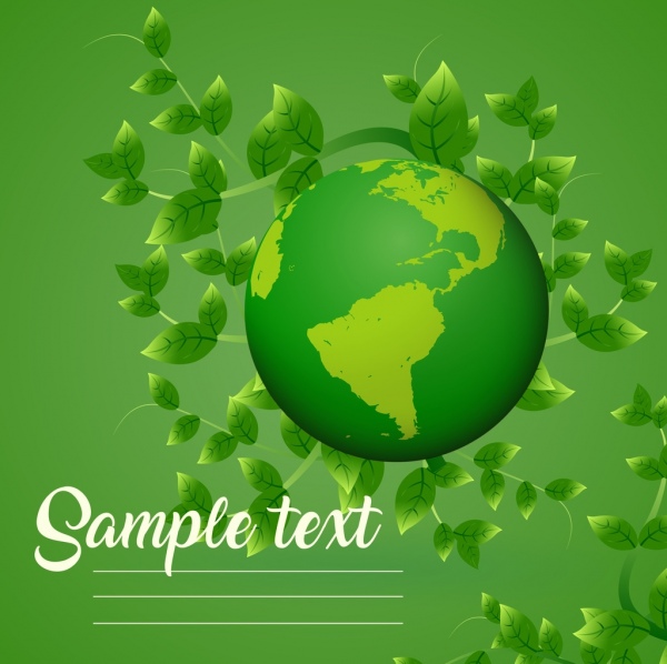 decoração de ícones do globo de folhas verdes de bandeira de ecologia