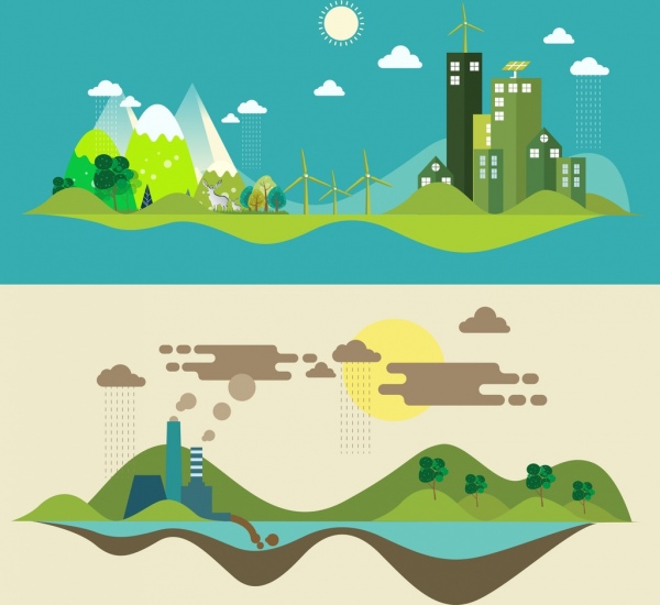 ekologi banner hijau power polusi ikon