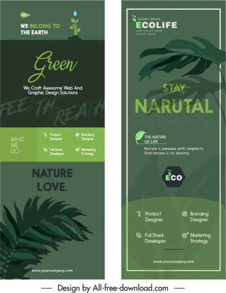 Ökologie Banner dunkelgrün Blätter Dekor vertikale Formen
