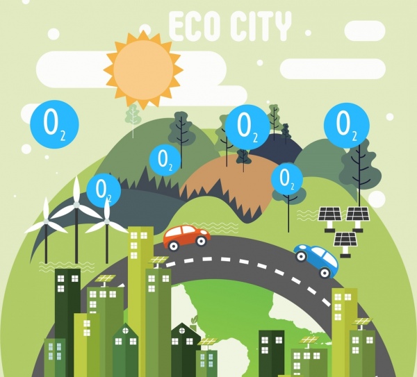 ekologi kota latar belakang bukit bangunan mobil jalan ikon