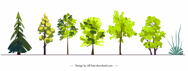 Ökologie Gestaltungselemente Bäume skizzieren farbige flache Skizze
