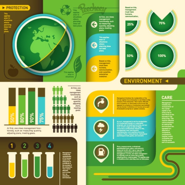 グリーン エコロジー インフォ グラフィック セット