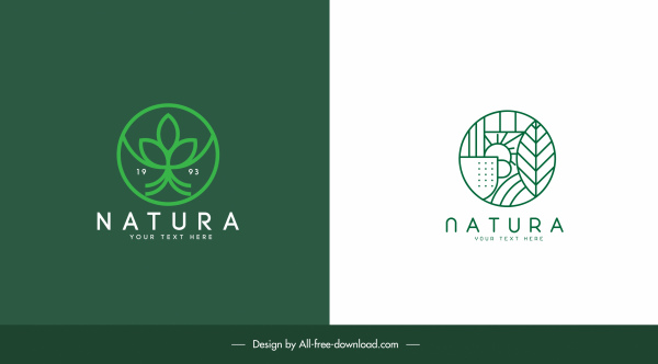 ekoloji logo şablonları düz tasarım yeşil doğa öğeleri