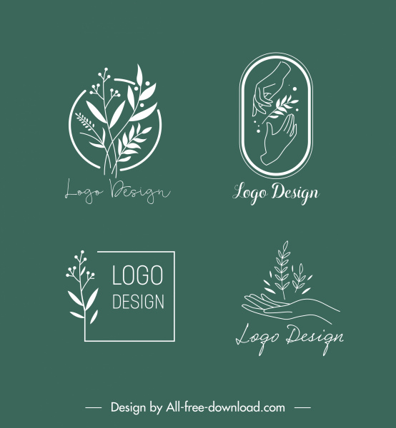 ekologi logo template meninggalkan tangan sketsa desain digambar
