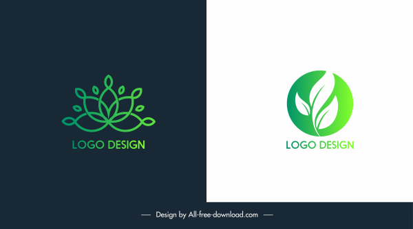 ecologia logotipos esboço folha verde plana