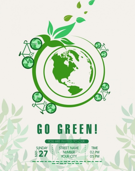 decoração do ícone de globo verde de cartaz de ecologia
