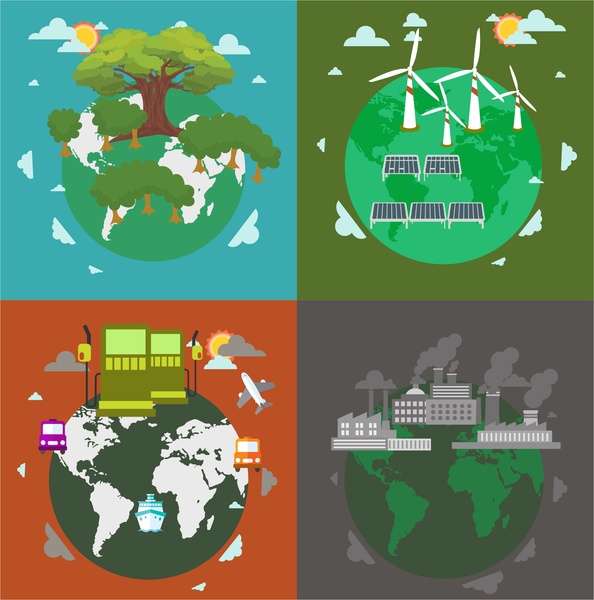 ilustración de conceptos de protección ecológica con elementos de la tierra