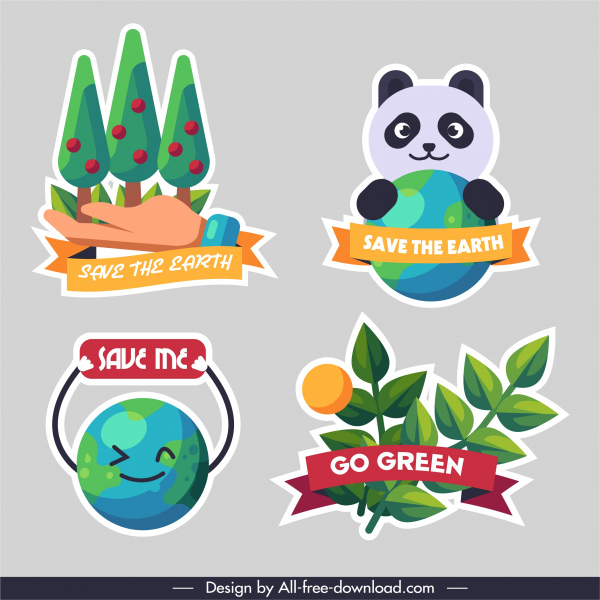 حماية البيئة logotypes الملونة ورقة مسطحة قص رسم