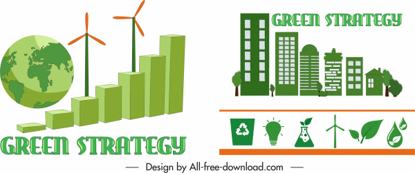 Ecologia estratégia design elementos verde 3D liso símbolos