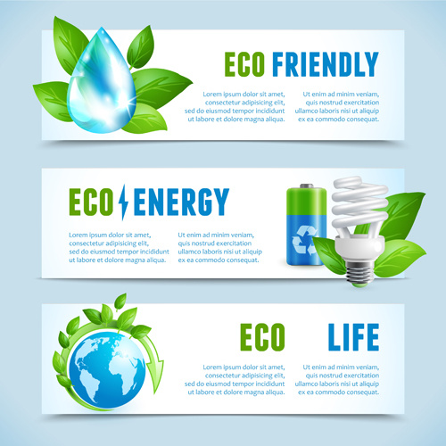 Ecology With Energy Saving Banners Vector