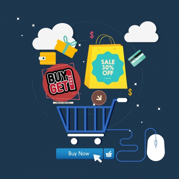e-commerce sklepów komputerowych elementy ikony w tle