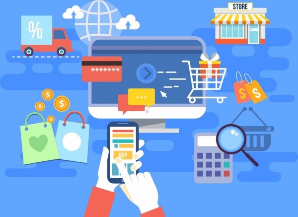 e-Commerce-Hintergrund Elemente Designikonen einkaufen
