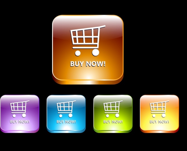 e-commerce tombol koleksi kotak berwarna-warni mengkilap isolasi