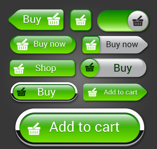 e-Commerce-förmige Design der Tasten auf grünem Hintergrund