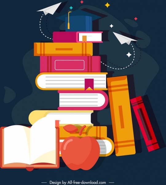 Bildung Hintergrund Bücher stapeln Apfel Abschlusssymbole