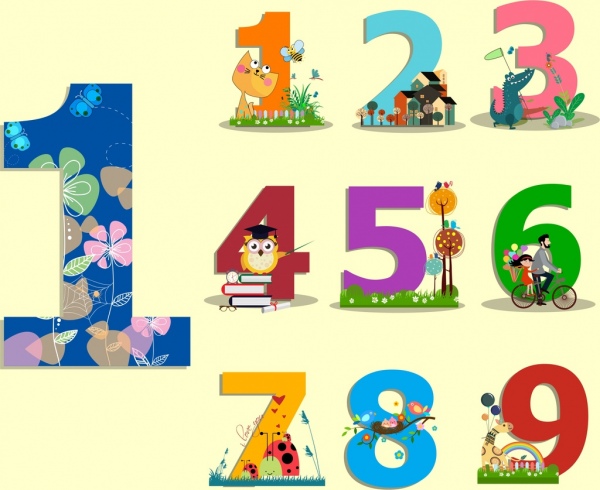 교육 배경 다채로운 숫자 만화 아이콘 장식