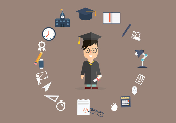 Bildung Hintergrund Illustration mit Bachelor und Lerntools