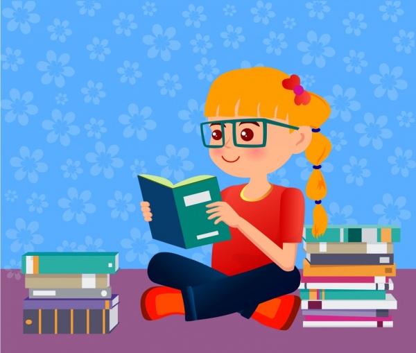 pendidikan latar belakang gadis kecil membaca buku ornamen