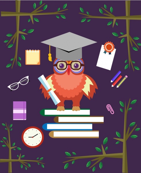 buku owl latar belakang pendidikan yang mempelajari alat ikon dekorasi