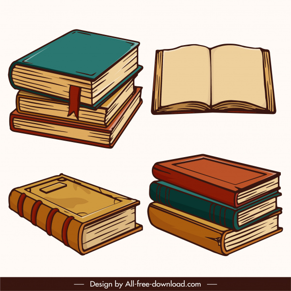 elementos educativos libros boceto retro 3d