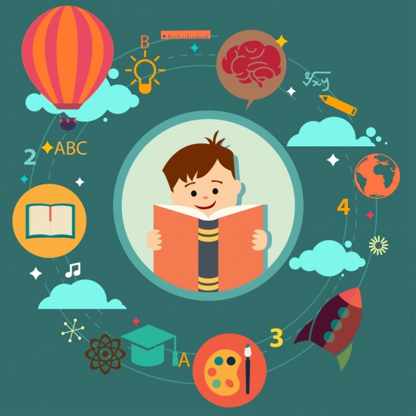 ícone de criança educação inforgraphic círculo layout colorido dos desenhos animados
