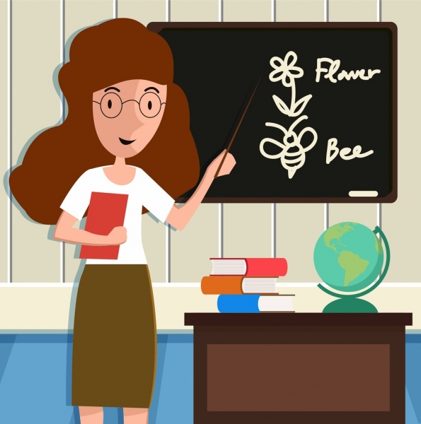 tema icone cartoon design istruzione insegnante in classe
