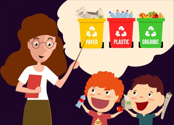 Education Theme Teacher Pupils Plastic Dustbin Icons-vector Icon-free  Vector Free Download