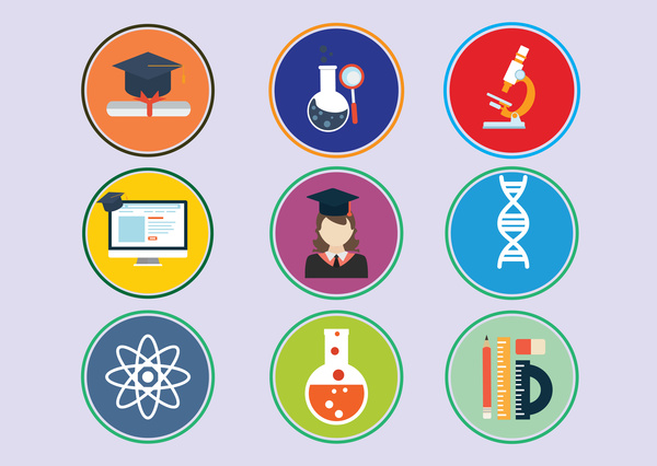 Bildungs-Icons mit runden Farben Abbildung
