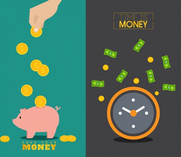 Eficaz concepto de negocio dinero cerdo icono reloj tiempo