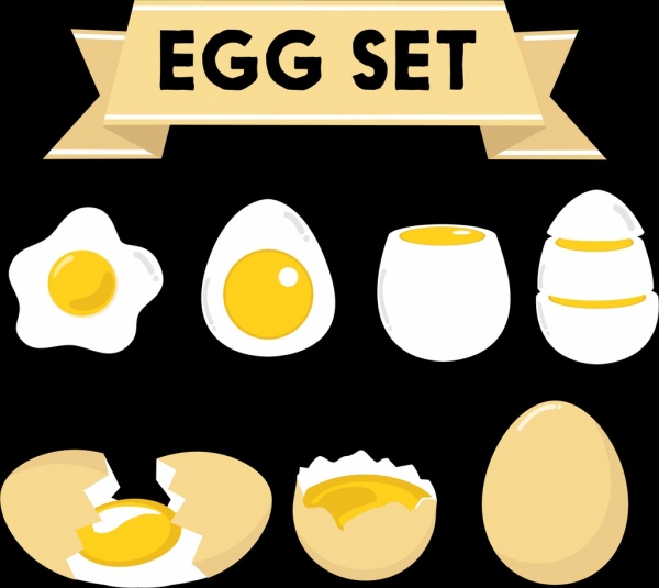 ชุดไอคอนอาหารไข่สีแบนรูปร่าง 3 มิติ