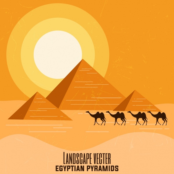Egipto advertising banner pirámide Camel Sun Desert iconos