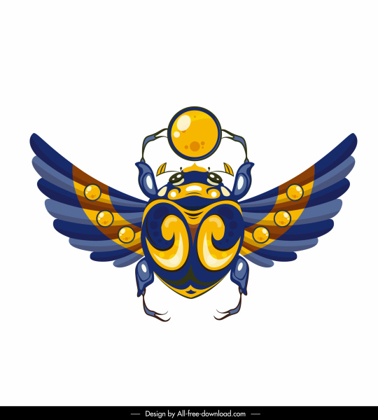 Egito ícone colorido alado inseto esboço simétrico decoração
