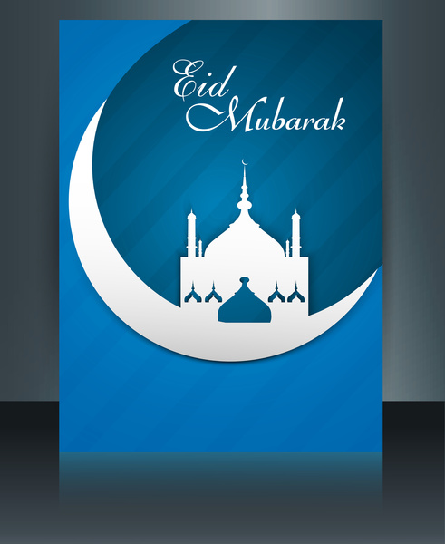eid 무바라크 모스크 템플릿 브로셔 축제 아름 다운 반사 화려한 카드 벡터