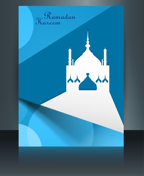 eid 무바라크 모스크 템플릿 브로셔 축제 아름 다운 반사 화려한 카드 벡터
