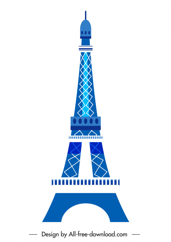 エッフェル塔のデザインエレメント青の平らな対称的な輪郭