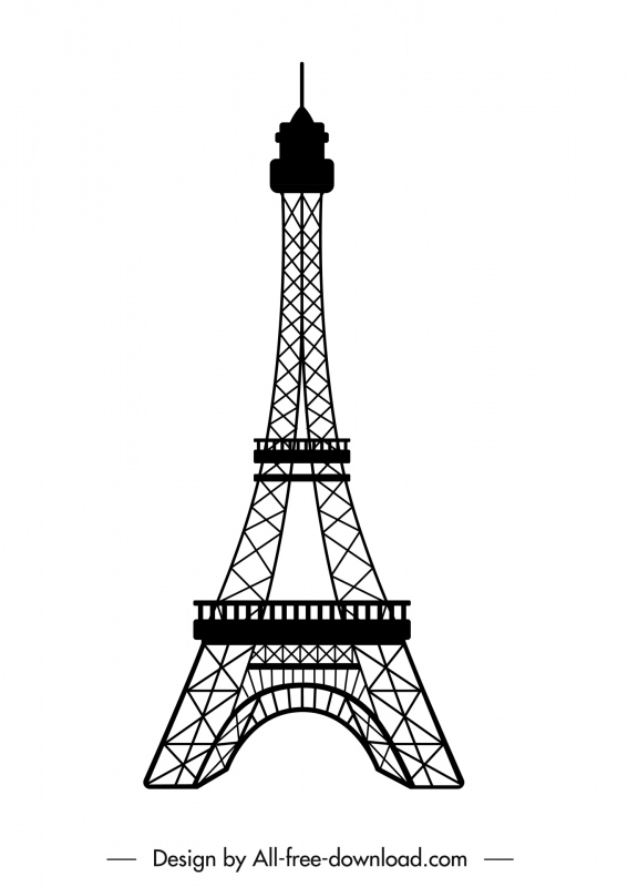 Икона Эйфелевой башни классическая плоская черно-белая очертания динамического дизайна