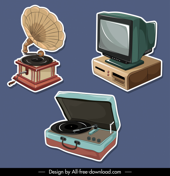 ikony urządzeń elektrycznych 3d retro szkic
