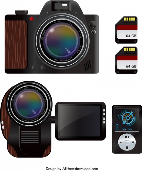 bosquejo de aparatos electrónicos los iconos cámara mp3 tarjetas de memoria