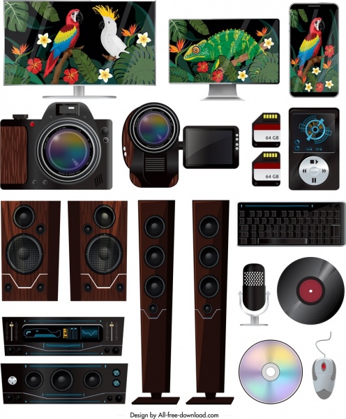 Ícones de dispositivos eletrônicos coloridos esboço moderno