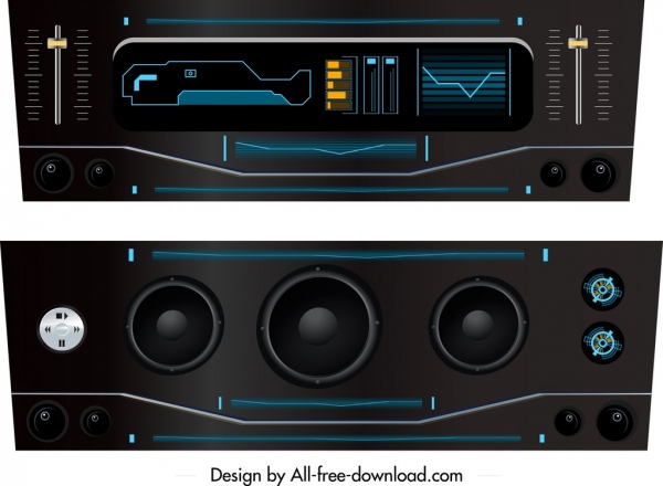 ícones do player de música eletrônica design preto moderno