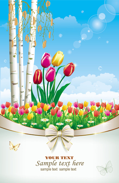 Elegant Meadow With Flowers Art Background Vector